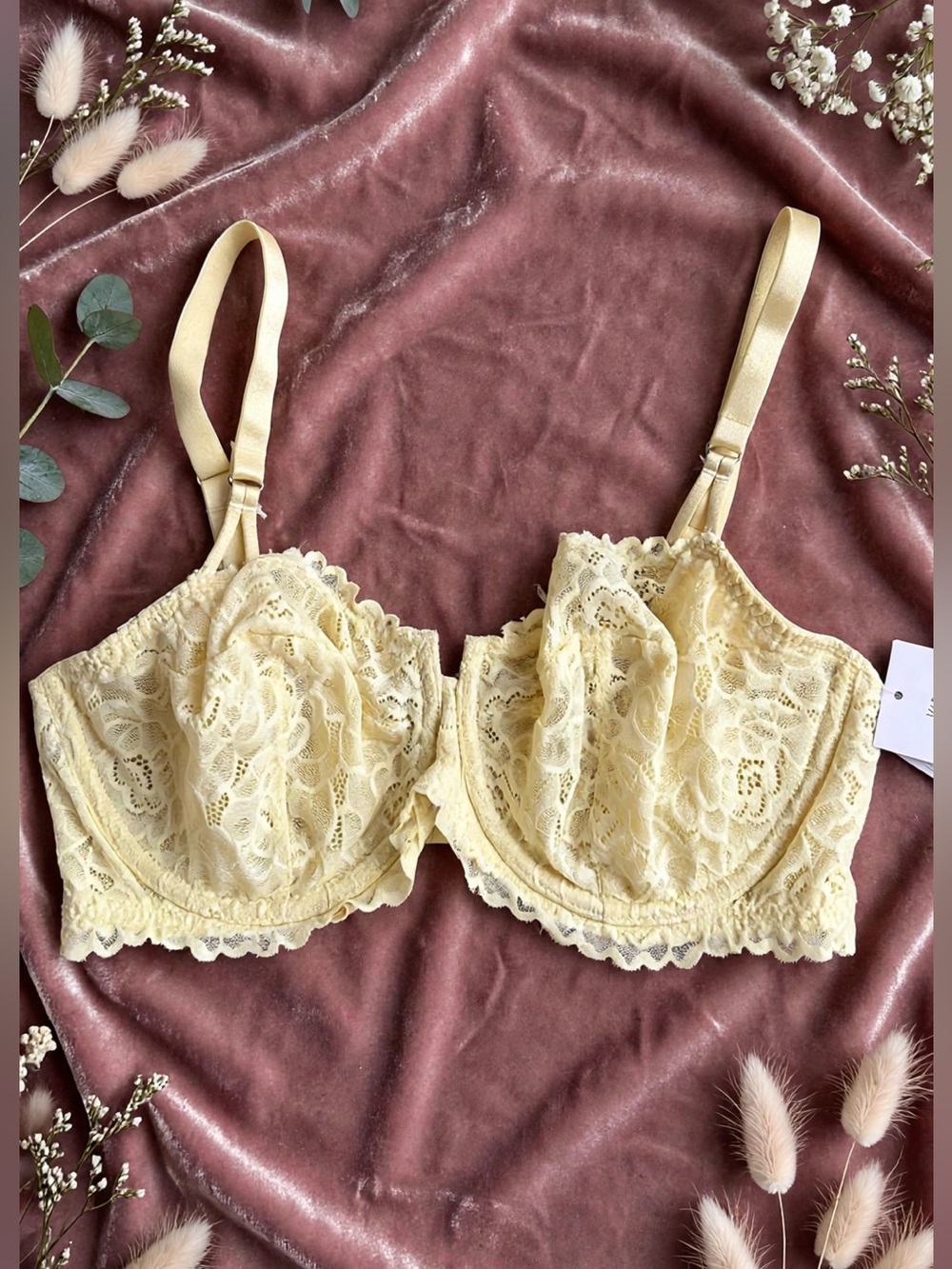 Auden Light Yellow Floral Lace Underwire Bra